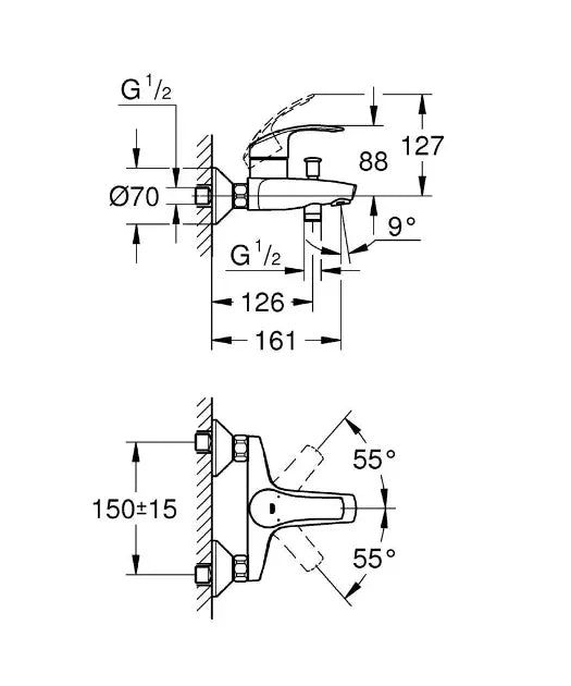 GROHE Eurosmart Badewannenarmatur - Seitenansicht