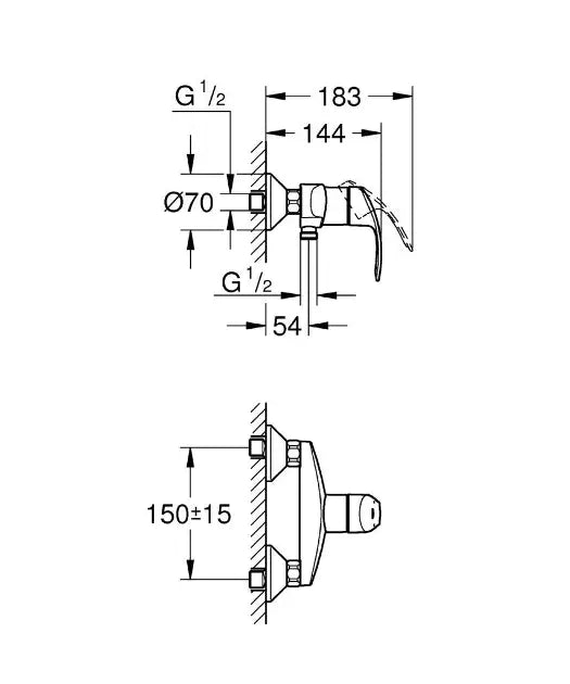 GROHE Eurosmart Brausebatterie - Seitenansicht